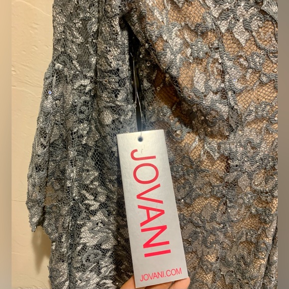 JOVANI Silver Trumpet Sleeve Dress **NWT** - Picture 4 of 9